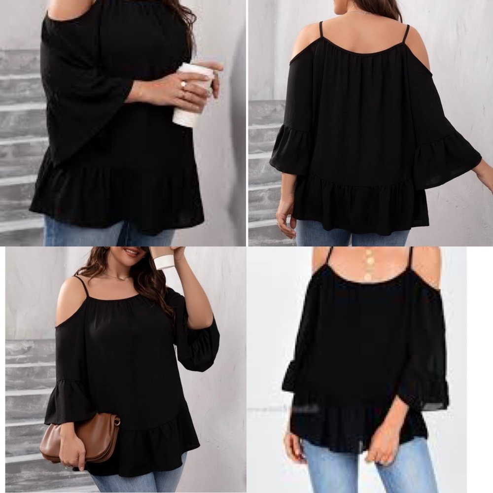 Veronica M. Cold Shoulder Flounce Sleeve Top XS Black